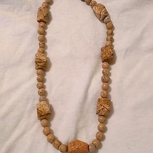 Beige necklace made of rock like beads handmade
